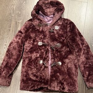 Luxurious Burgundy Faux Fur Women's Puffer Coat